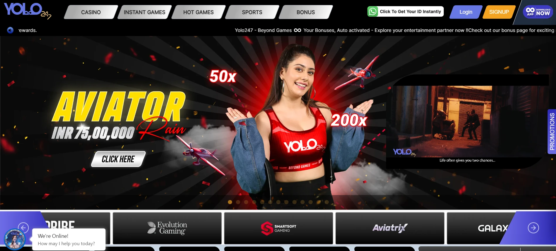 Yolo247 Homepage Interface